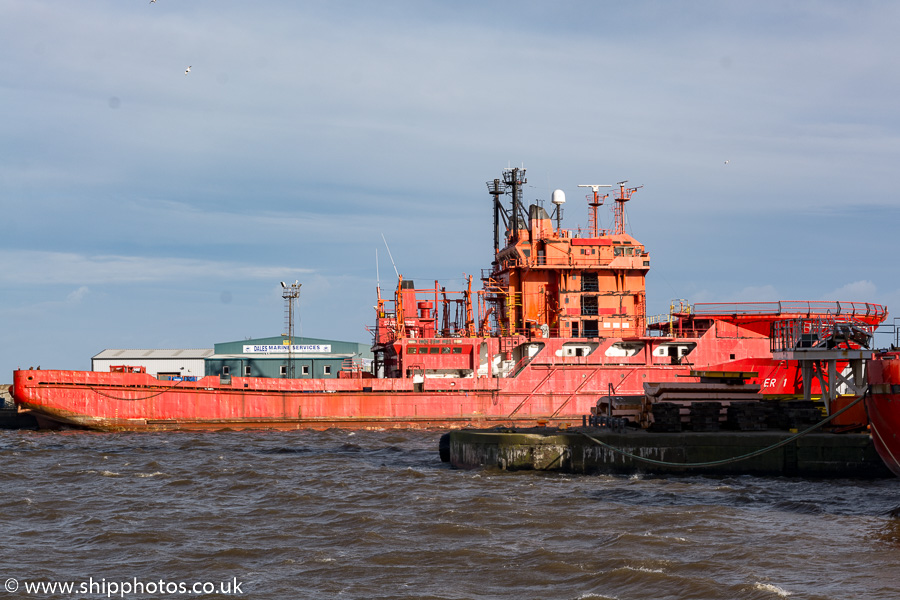 Photograph of the vessel  Rockwater 1 pictured in the process of being scrapped at Leith on 9th February 2019