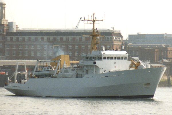 HMS Roebuck pictured departing Portsmouth on 13th June 1994