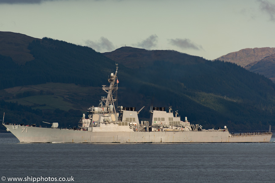 Photograph of the vessel USS Ross pictured passing Gourock on 18th October 2015