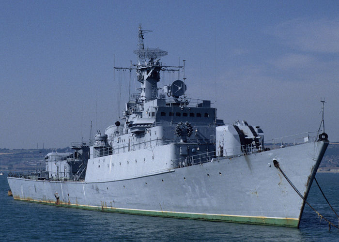 Photograph of the vessel FGS Rostock pictured laid up in Fareham Creek on 21st July 1996