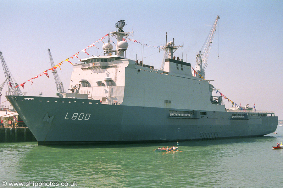 Photograph of the vessel HrMS Rotterdam pictured at the International Festival of the Sea, Portsmouth Naval Base on 24th August 2001