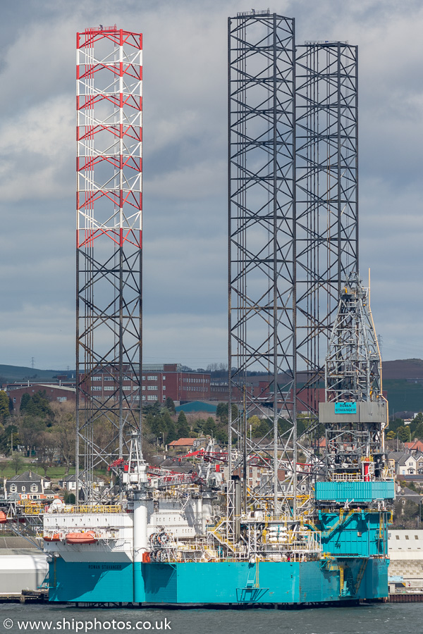 Photograph of the vessel  Rowan Stavanger pictured at Dundee on 17th April 2016