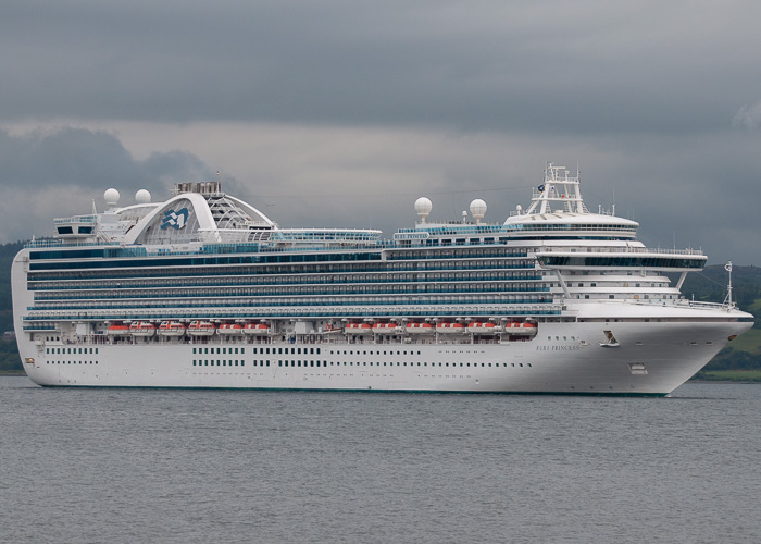 Photograph of the vessel  Ruby Princess pictured arriving at Greenock Ocean Terminal on 8th August 2014