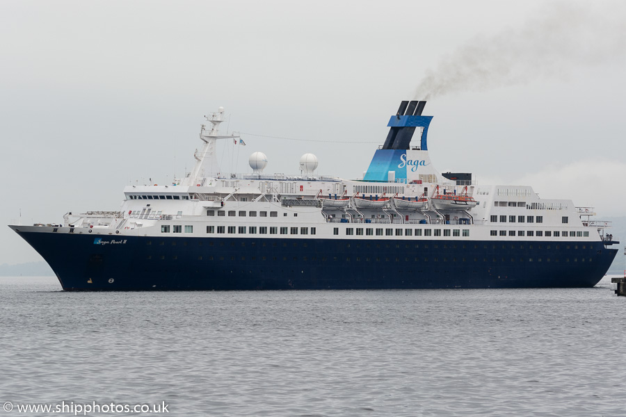 Photograph of the vessel  Saga Pearl II pictured departing Greenock Ocean Terminal on 4th June 2015