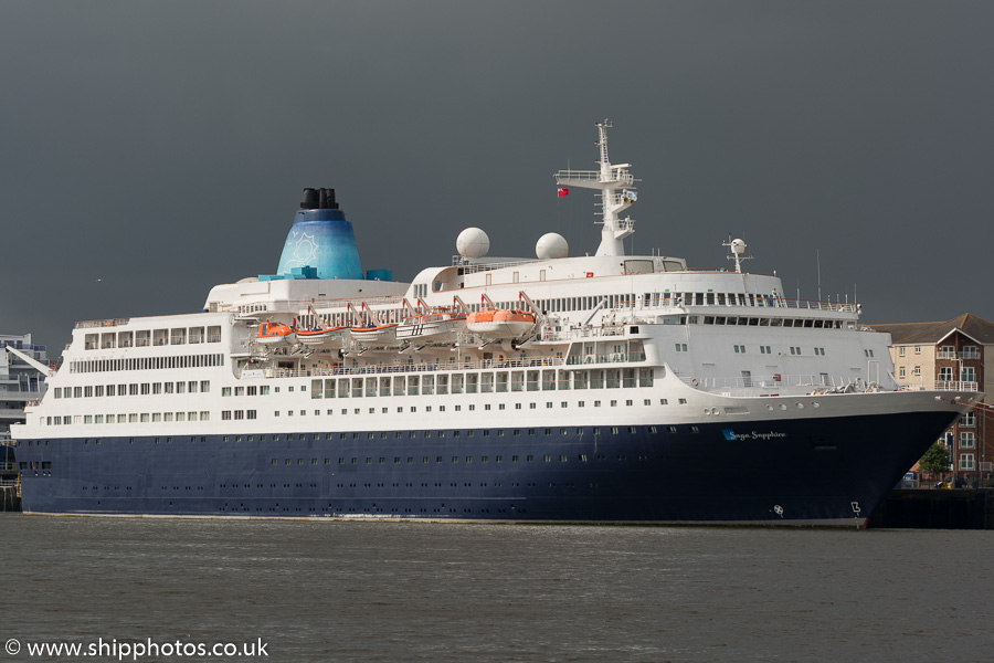 Photograph of the vessel  Saga Sapphire pictured at Northumbrian Quay, North Shields on 21st August 2015