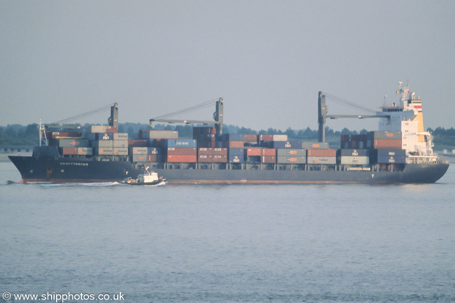 Photograph of the vessel  Sagittarius pictured on the Westerschelde passing Vlissingen on 21st June 2002