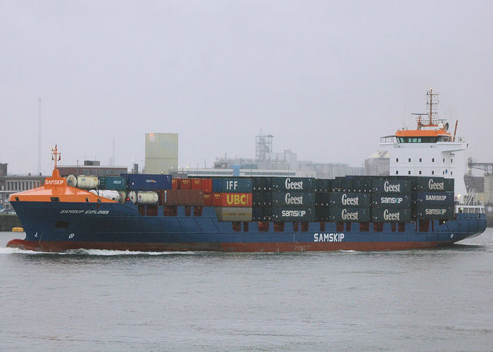 Photograph of the vessel  Samskip Explorer pictured passing Vlaardingen on 21st June 2010