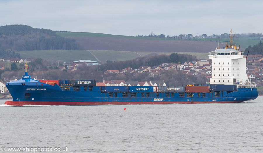 Photograph of the vessel  Samskip Express pictured passing Queensferry on 16th March 2025