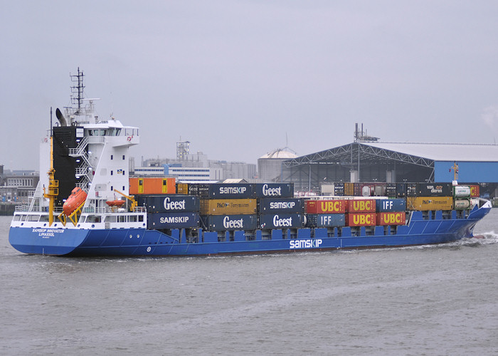 Photograph of the vessel  Samskip Innovator pictured passing Vlaardingen on 25th June 2011