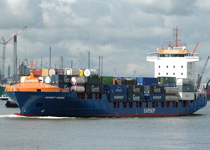 Photograph of the vessel  Samskip Pioneer pictured passing Vlaardingen on 21st June 2010
