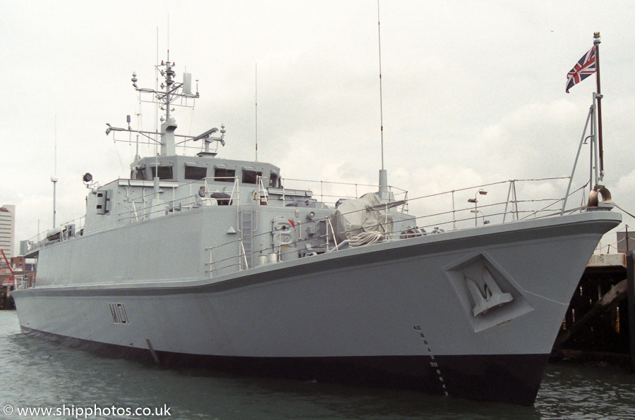 Photograph of the vessel HMS Sandown pictured in Portsmouth Naval Base on 30th April 1989