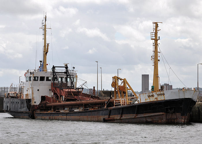 Photograph of the vessel  Sand Swan pictured laid up in Liverpool Docks on 22nd June 2013