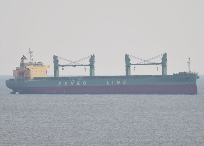 Photograph of the vessel  Sanko Mineral pictured at anchor off Tynemouth on 27th May 2013