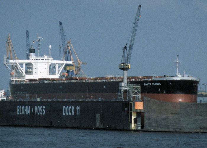 Photograph of the vessel  Santa Isabel pictured in dry dock at Hamburg on 9th June 1997