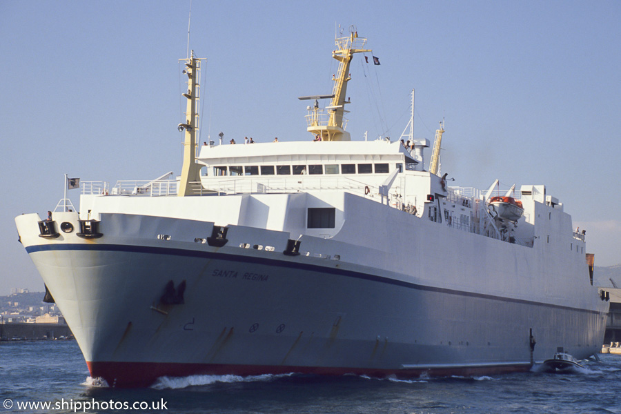 Photograph of the vessel  Santa Regina pictured departing Marseille on 17th August 1989