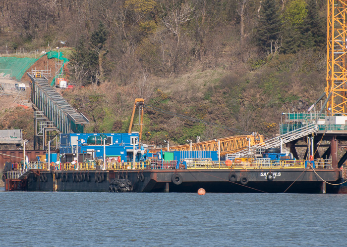 Photograph of the vessel  Sarah S pictured at the new Forth Crossing at Queensferry on 20th April 2014