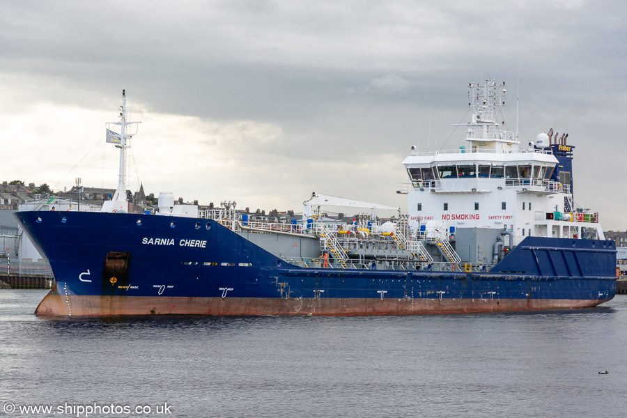 Photograph of the vessel  Sarnia Cherie pictured departing Aberdeen on 7th August 2023
