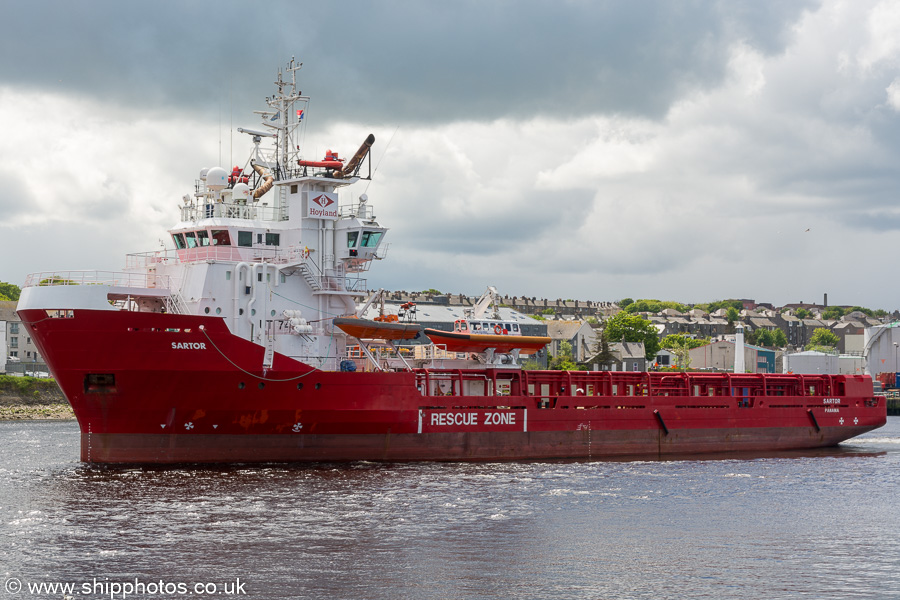 Photograph of the vessel  Sartor pictured departing Aberdeen on 28th May 2019