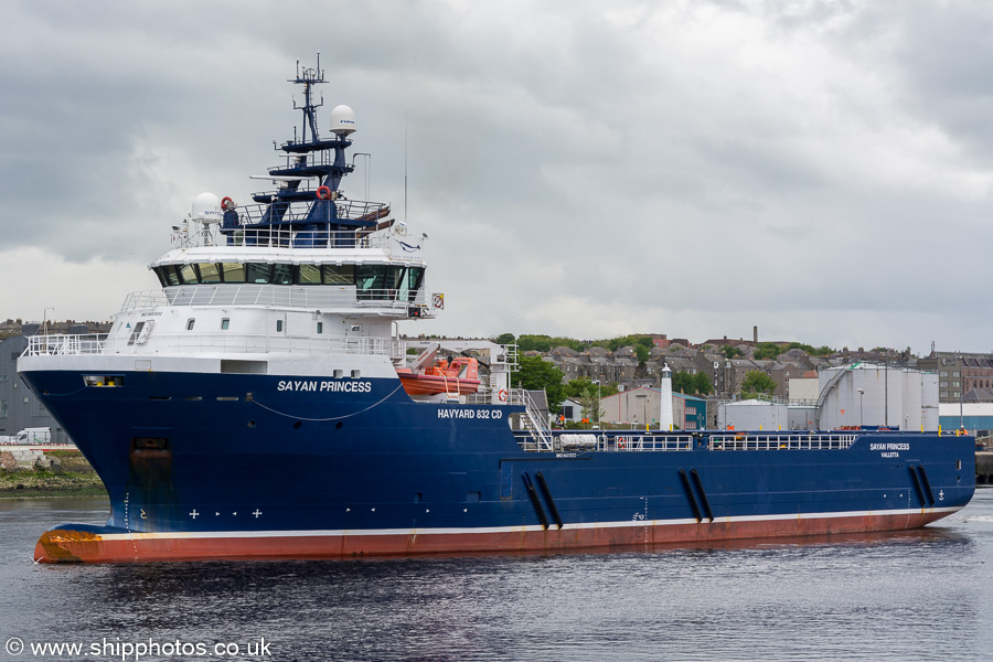 Photograph of the vessel  Sayan Princess pictured departing Aberdeen on 28th May 2019