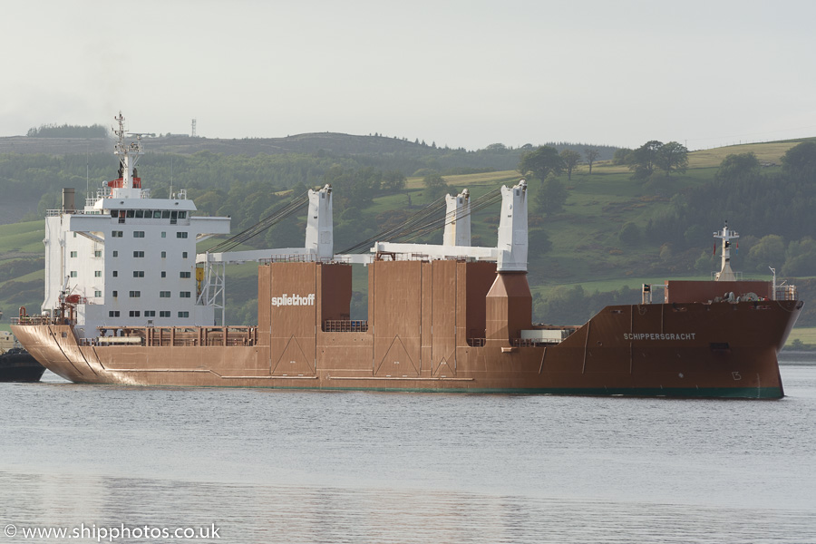 Photograph of the vessel  Schippersgracht pictured approaching Greenock Ocean Terminal on 4th June 2015