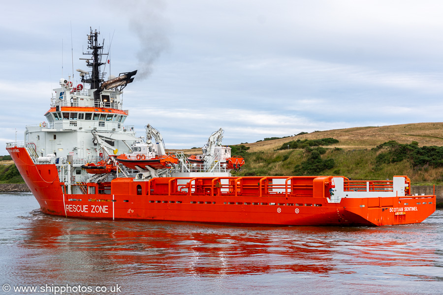 Photograph of the vessel  Scotian Sentinel pictured departing Aberdeen on 9th August 2023