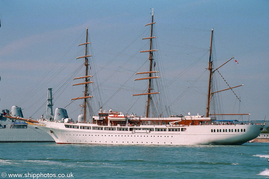 Photograph of the vessel  Sea Cloud II pictured departing Portsmouth Ferryport on 24th August 2001