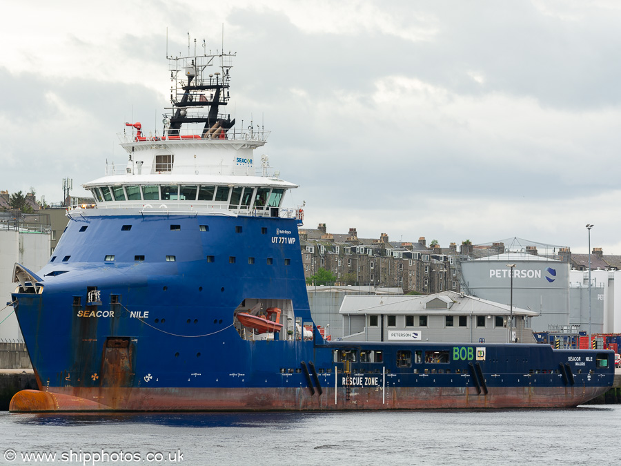 Photograph of the vessel  Seacor Nile pictured at Aberdeen on 12th May 2022