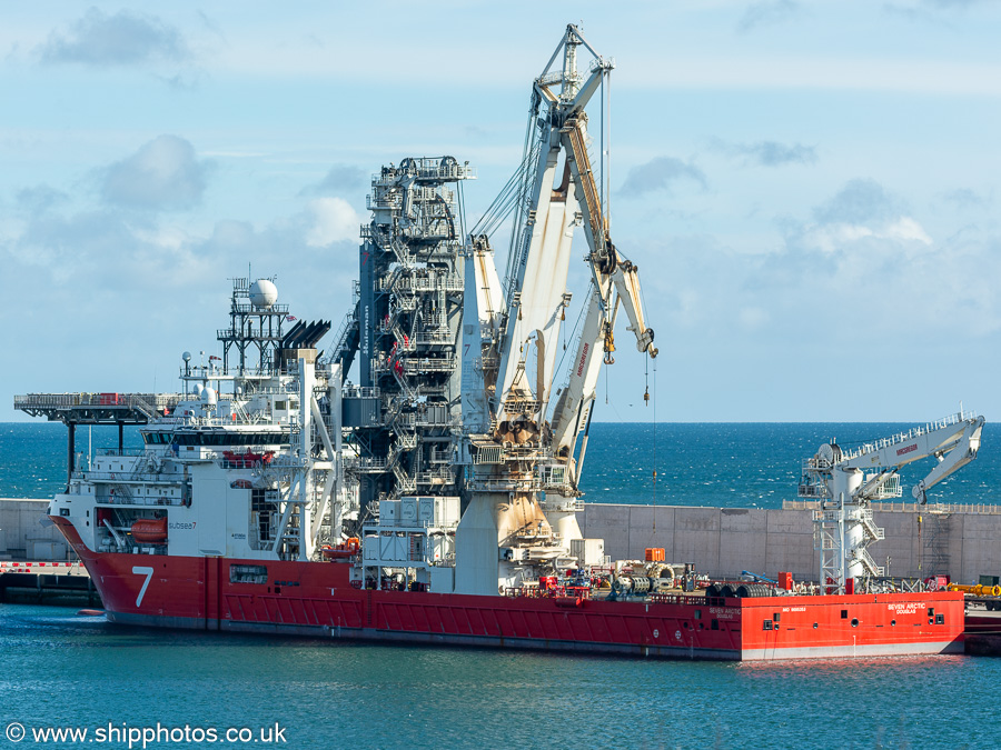 Photograph of the vessel  Seven Arctic pictured at Dunnottar Quay, Aberdeen South Harbour on 11th September 2024