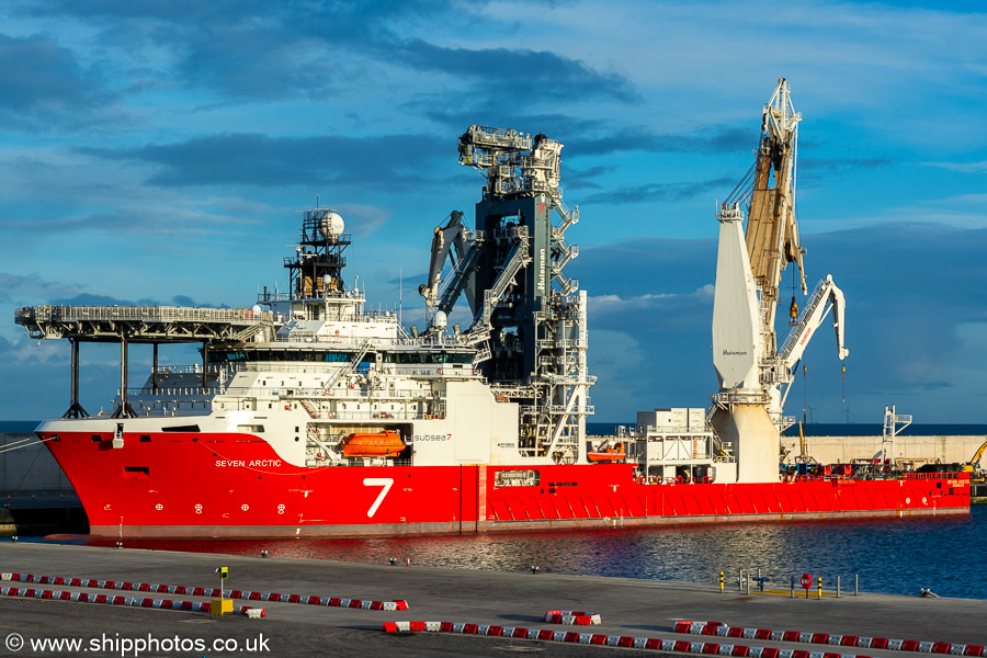 Photograph of the vessel  Seven Arctic pictured at Dunnottar Quay, Aberdeen South Harbour on 11th September 2024