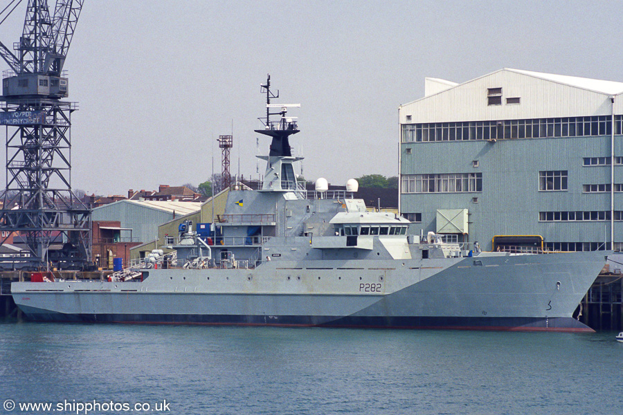 Photograph of the vessel HMS Severn pictured fitting out at Woolston on 12th April 2003