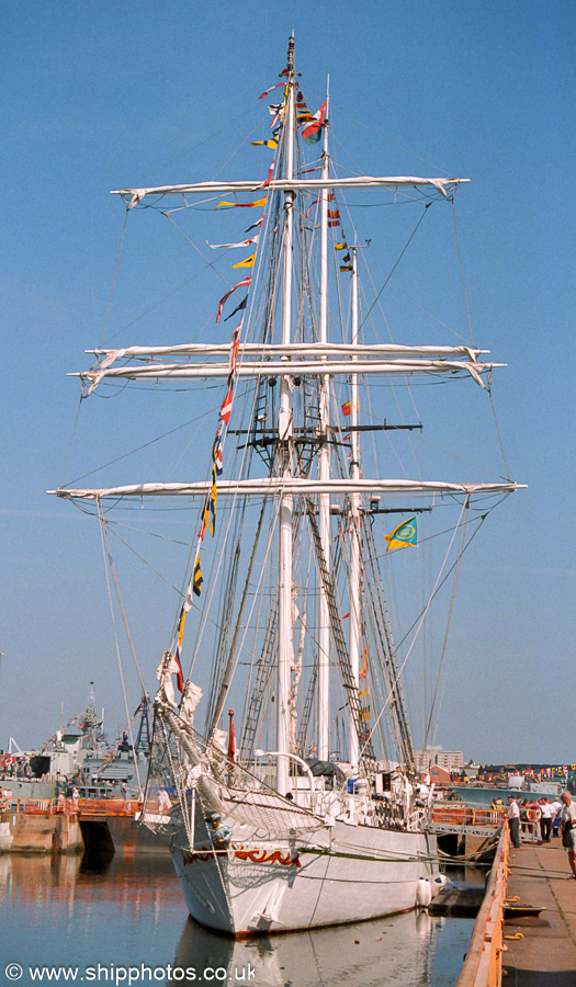 Photograph of the vessel  Shabab Oman pictured at the International Festival of the Sea, Portsmouth Naval Base on 24th August 2001
