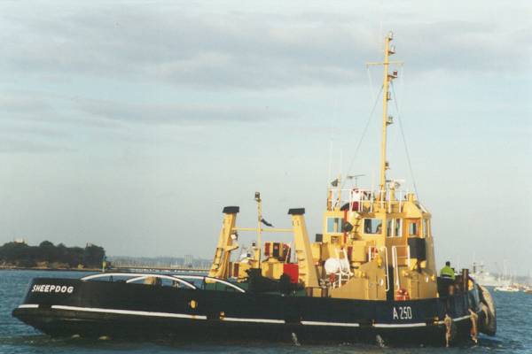 Photograph of the vessel RMAS Sheepdog pictured in Portsmouth Naval Base on 27th May 1996