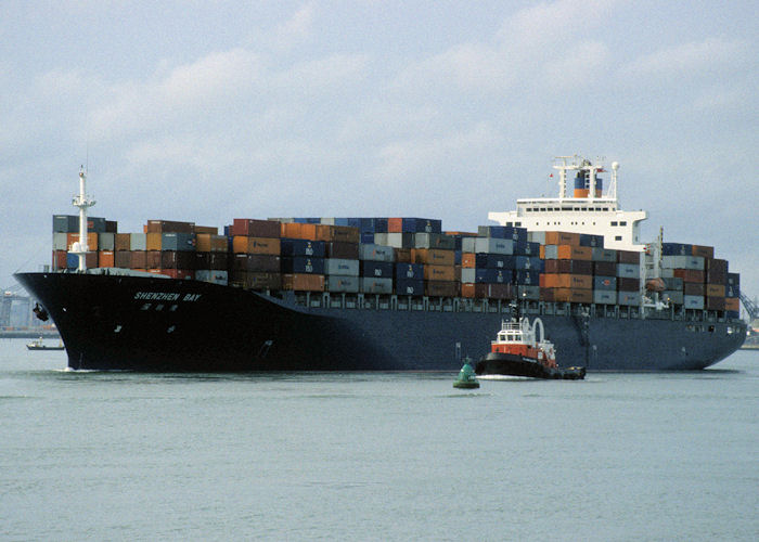 Photograph of the vessel  Shenzhen Bay pictured departing Southampton on 21st January 1998