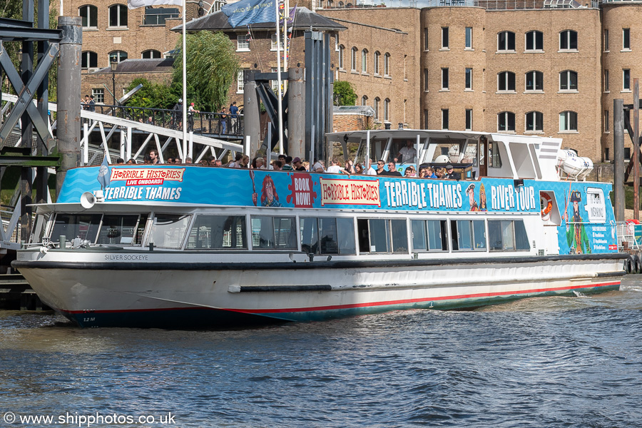 Photograph of the vessel  Silver Sockeye pictured at Tower Bridge Quay on 20th July 2025