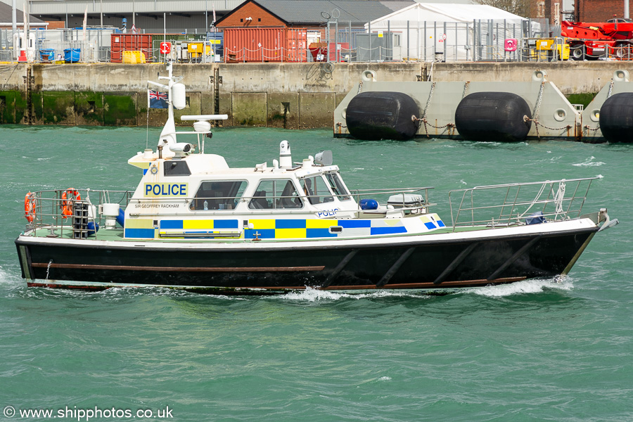 Photograph of the vessel  Sir Geoffrey Rackham pictured in Portsmouth Naval Base on 19th April 2024