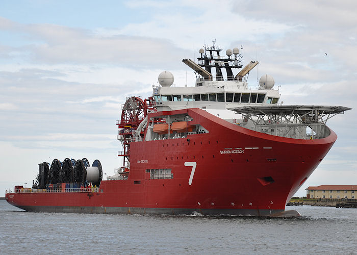 Photograph of the vessel  Skandi Acergy pictured passing North Shields on 21st August 2013