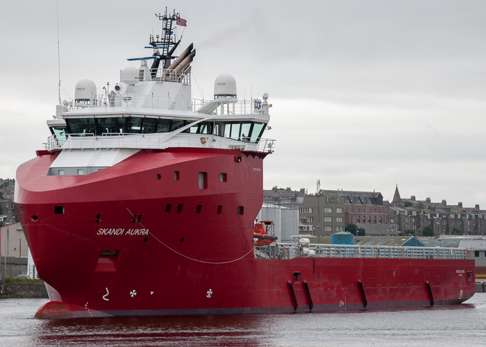 Photograph of the vessel  Skandi Aukra pictured departing Aberdeen on 13th June 2014