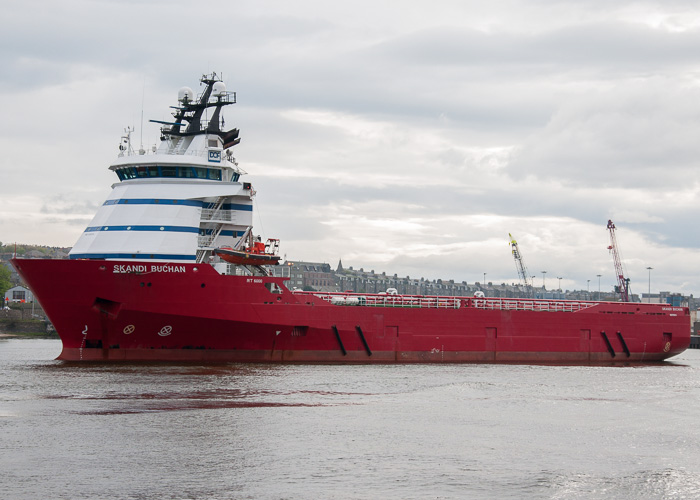 Photograph of the vessel  Skandi Buchan pictured departing Aberdeen on 4th May 2014