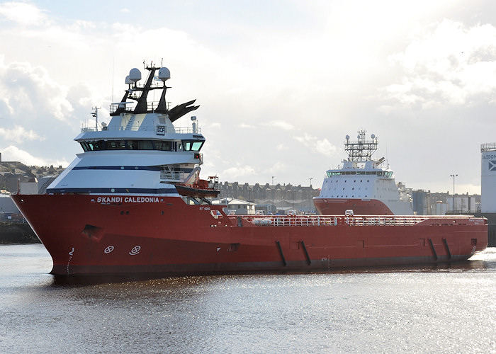 Photograph of the vessel  Skandi Caledonia pictured departing Aberdeen on 17th April 2012