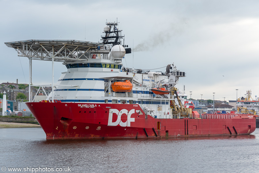 Photograph of the vessel  Skandi Carla pictured departing Aberdeen on 29th May 2019