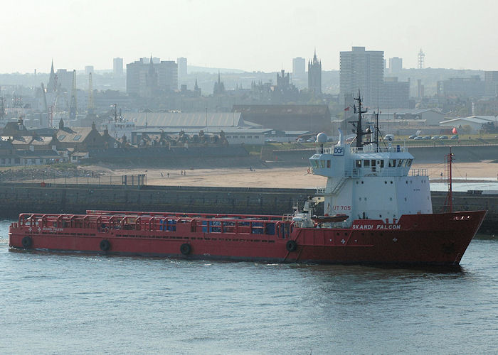Photograph of the vessel  Skandi Falcon pictured departing Aberdeen on 29th April 2011