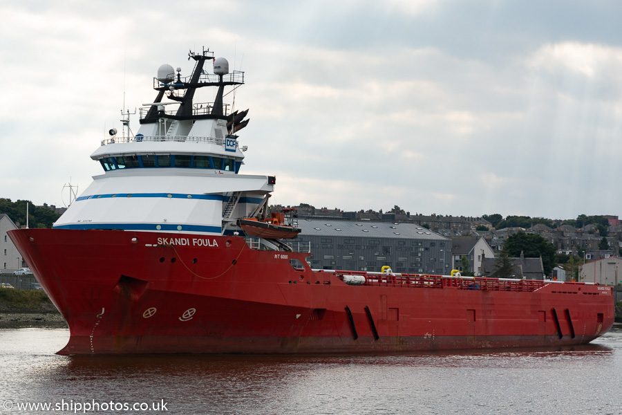 Photograph of the vessel  Skandi Foula pictured departing Aberdeen on 20th September 2015