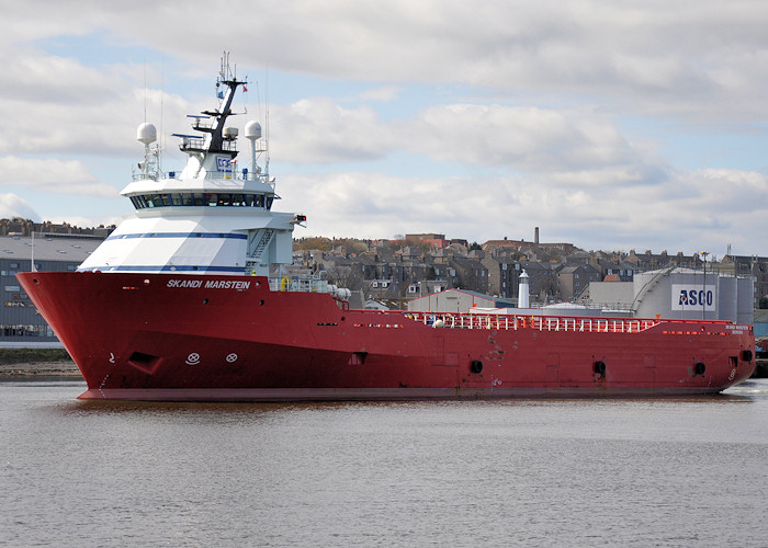 Photograph of the vessel  Skandi Marstein pictured departing Aberdeen on 16th April 2012