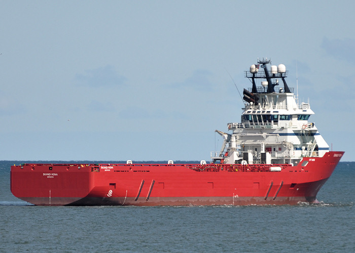 Photograph of the vessel  Skandi Rona pictured at anchor in Aberdeen Bay on 16th April 2012