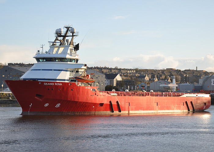 Photograph of the vessel  Skandi Rona pictured departing Aberdeen on 17th April 2012