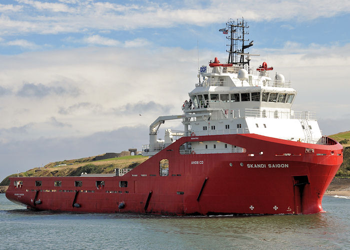 Photograph of the vessel  Skandi Saigon pictured arriving at Aberdeen on 15th September 2013
