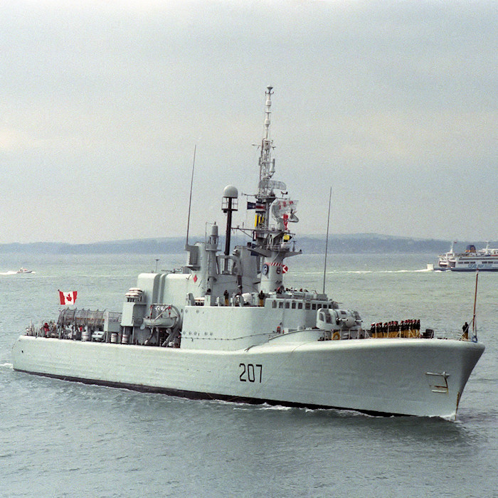 Photograph of the vessel HMCS Skeena pictured entering Portsmouth Harbour on 23rd April 1988