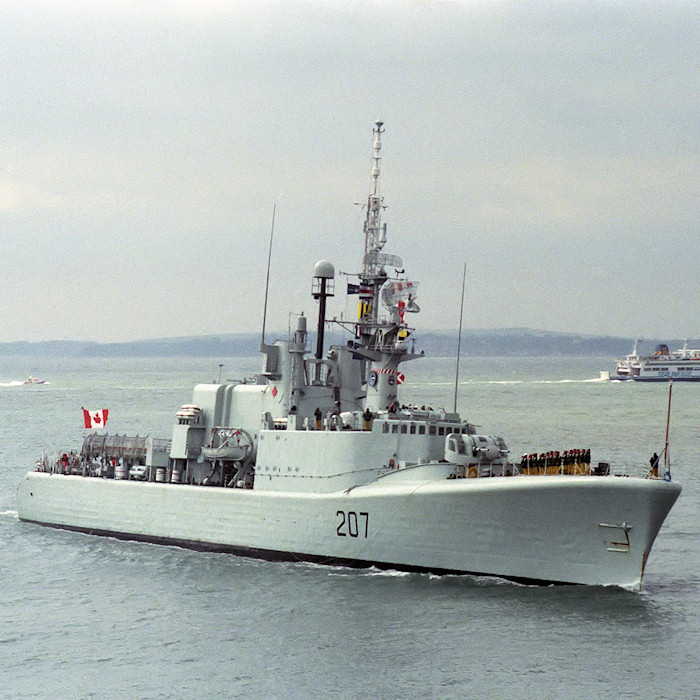 Photograph of the vessel HMCS Skeena pictured entering Portsmouth Harbour on 23rd April 1988