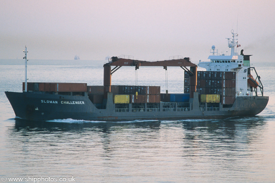 Photograph of the vessel  Sloman Challenger pictured on the Westerschelde passing Vlissingen on 21st June 2002