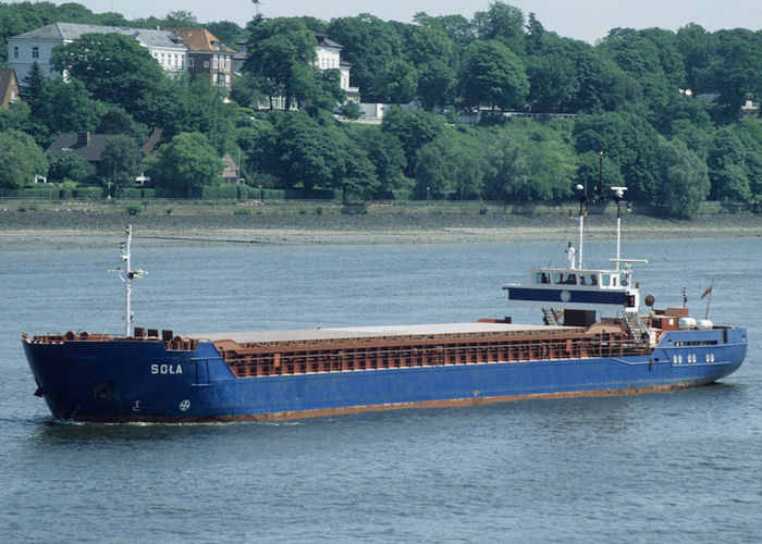 Photograph of the vessel  Sola pictured departing Hamburg on 5th June 1997